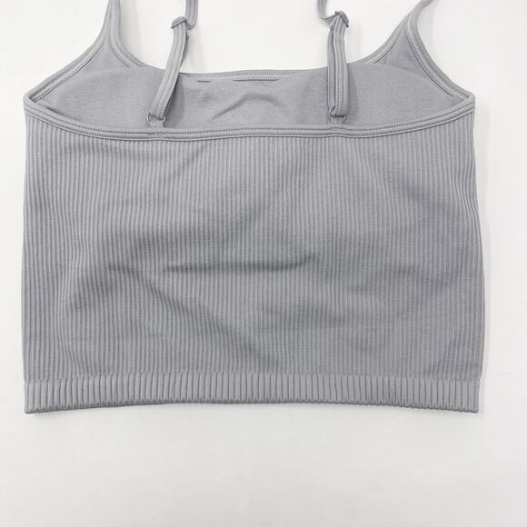 Boutique Small Gray Ribbed Cropped Tank with Built in Shelf Bra Spaghetti Strap - Picture 7 of 8